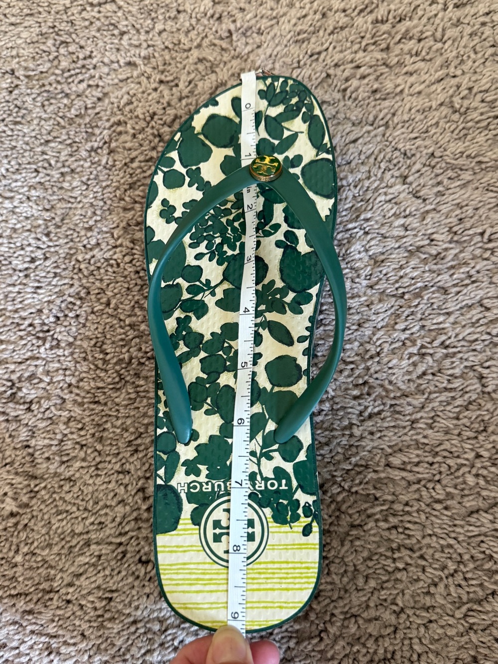 Tory Burch Green Floral Logo Thong Sandals with 1in wedge heel - Picture 10 of 10